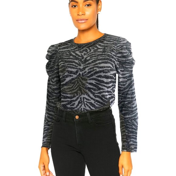 EXPRESS Shimmering Zebra Black and Gray Print Puff Long Sleeves Top Sz M - Picture 5 of 5